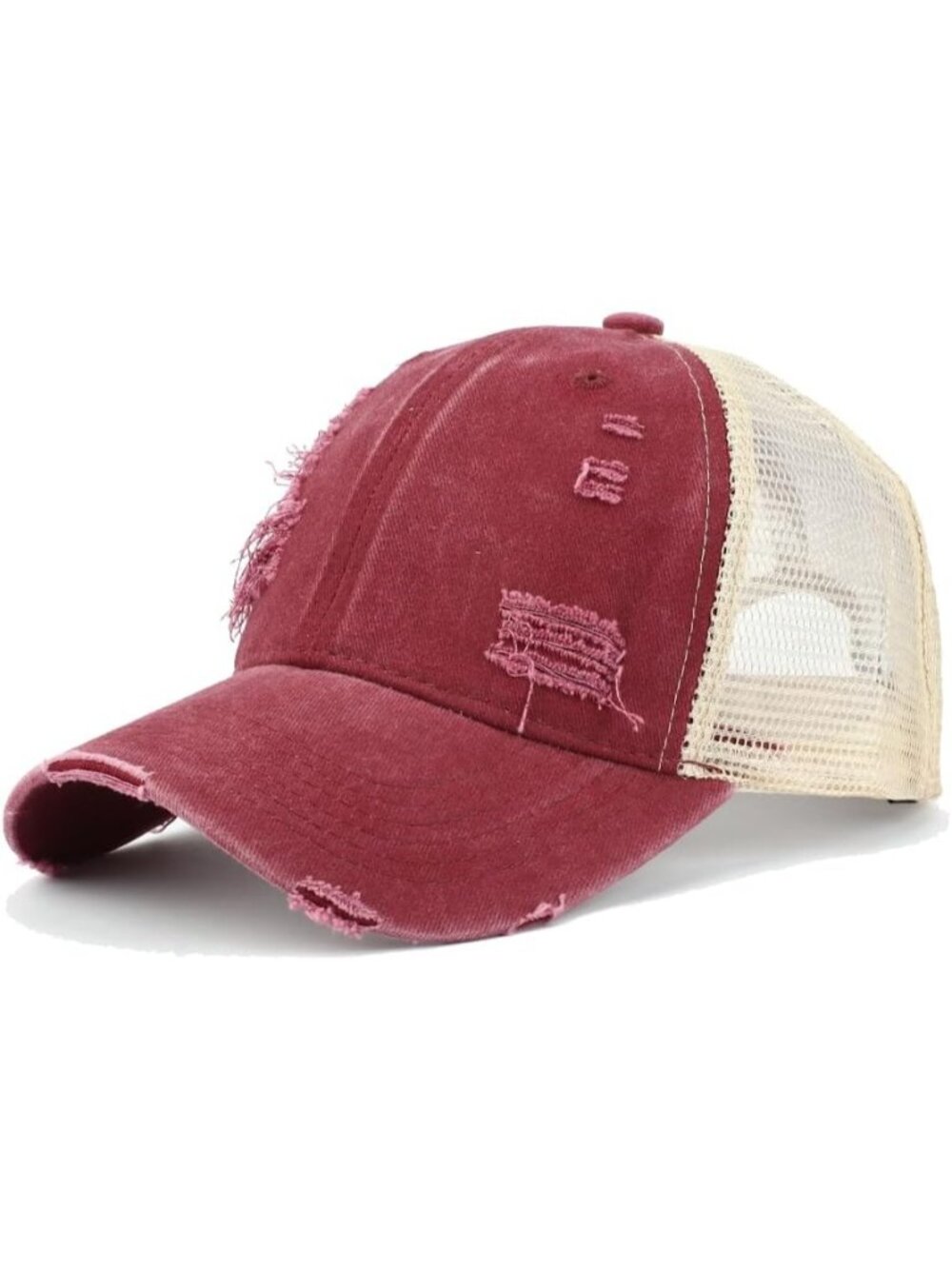 Unisex Distressed Wine Red Rucker Hat Adjustable Sportswear  Baseball Cap